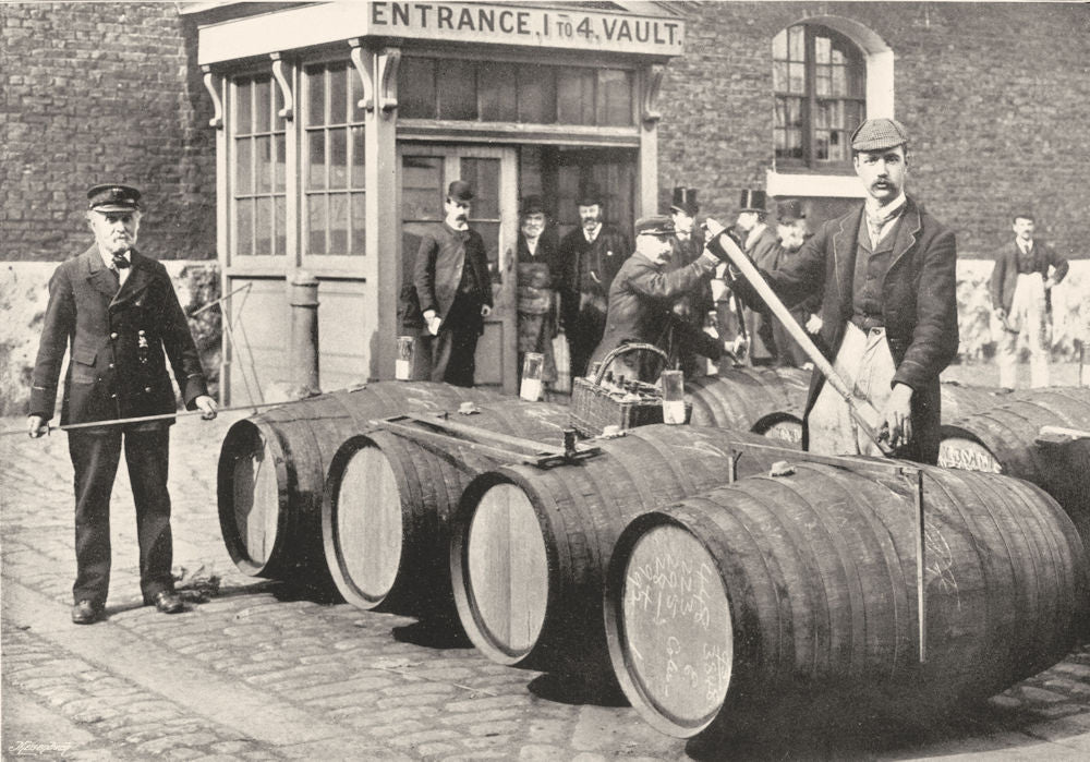 LONDON. The London Docks- The Gaugers at work 1896 old antique print picture